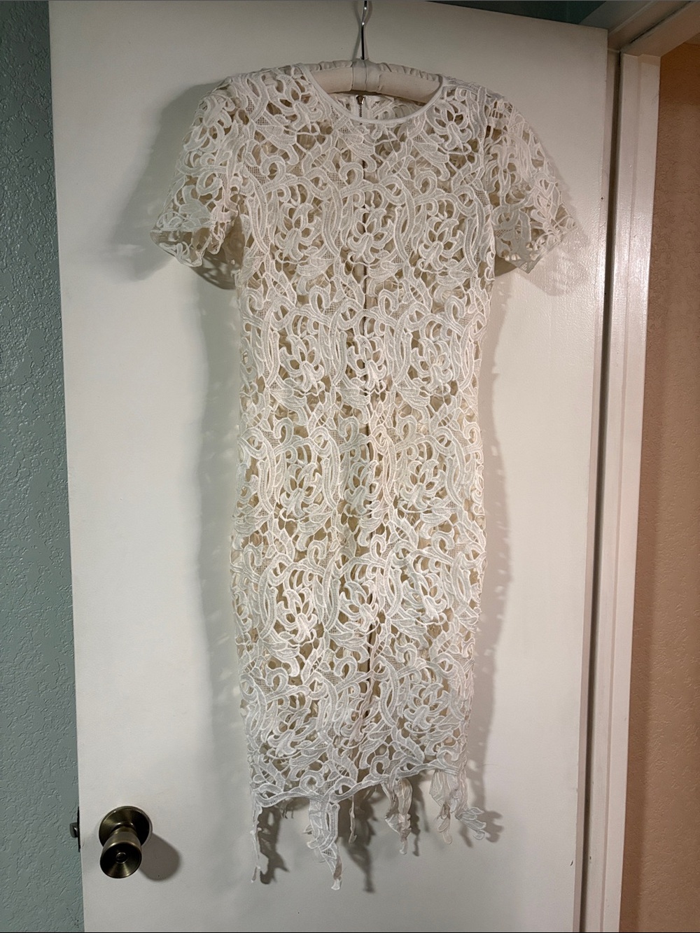 Lace Overlay Sheath Dress in Ivory